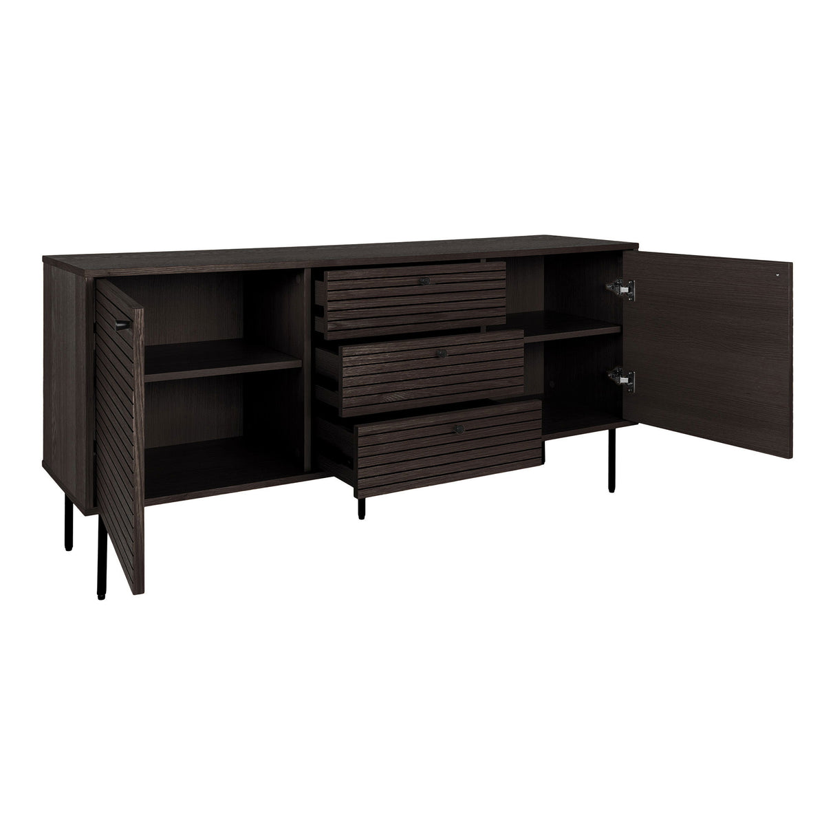 Sideboard – Smoked Oak Veneer Metal, Three Drawers, Two Doors, Ample Storage – Kyoto | House Nordic