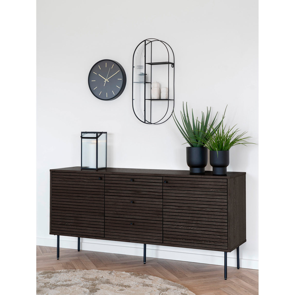 Sideboard – Smoked Oak Veneer Metal, Three Drawers, Two Doors, Ample Storage – Kyoto | House Nordic