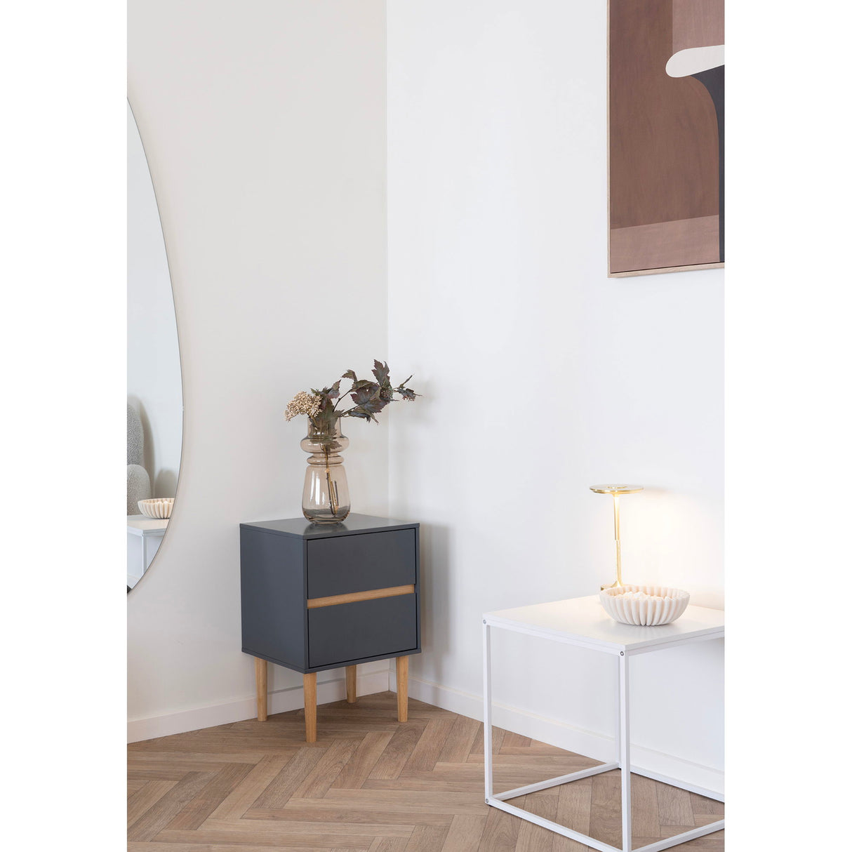 Side Table – Lacquered Wood, Two Drawers, Dark Grey Design – Bisley | House Nordic