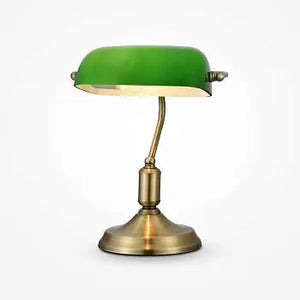 Table Lamp Metal Base Antique Brass & Adjustable Green Glass Shade – Kiwi | Maytoni