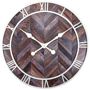 Wanduhr – Dunkles Holz, Römische Ziffern, Fischgrätmuster - Roman Vintage | NeXtime