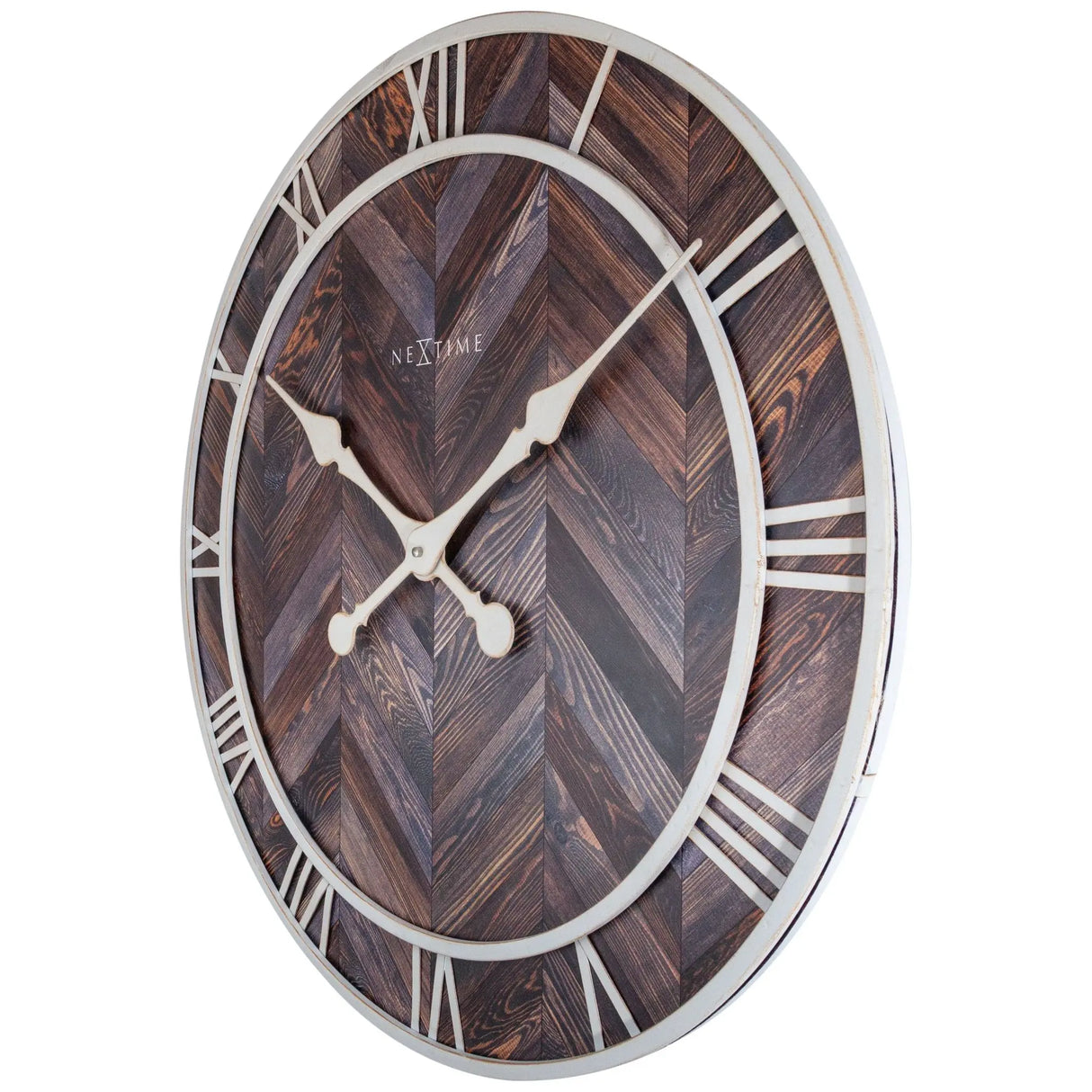 Wanduhr – Dunkles Holz, Römische Ziffern, Fischgrätmuster - Roman Vintage | NeXtime
