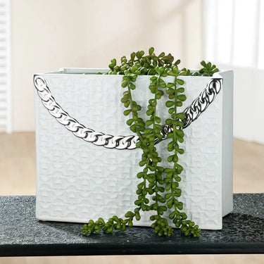 Vase – Weiße Keramik, Silberner Akzent, Handtaschenform, 20cm Höhe - Rom | Gilde