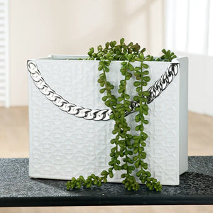 Vase – Weiße Keramik, Silberner Akzent, Handtaschenform, 20cm Höhe - Rom | Gilde