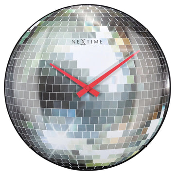 Wanduhr – Lautloses Uhrwerk, Kuppelglas, Disco-Optik - Disco Ball | NeXtime
