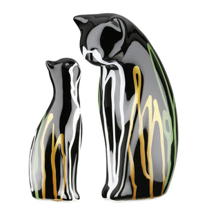 Dekofigur – Schwarze Keramik, Glasierte Oberfläche, Zwei Katzen - Scuro | Gilde