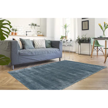 Teppich – Feine Viskose, Baumwollrücken, Blaue Optik, 170 cm - Village 125 | Kayoom