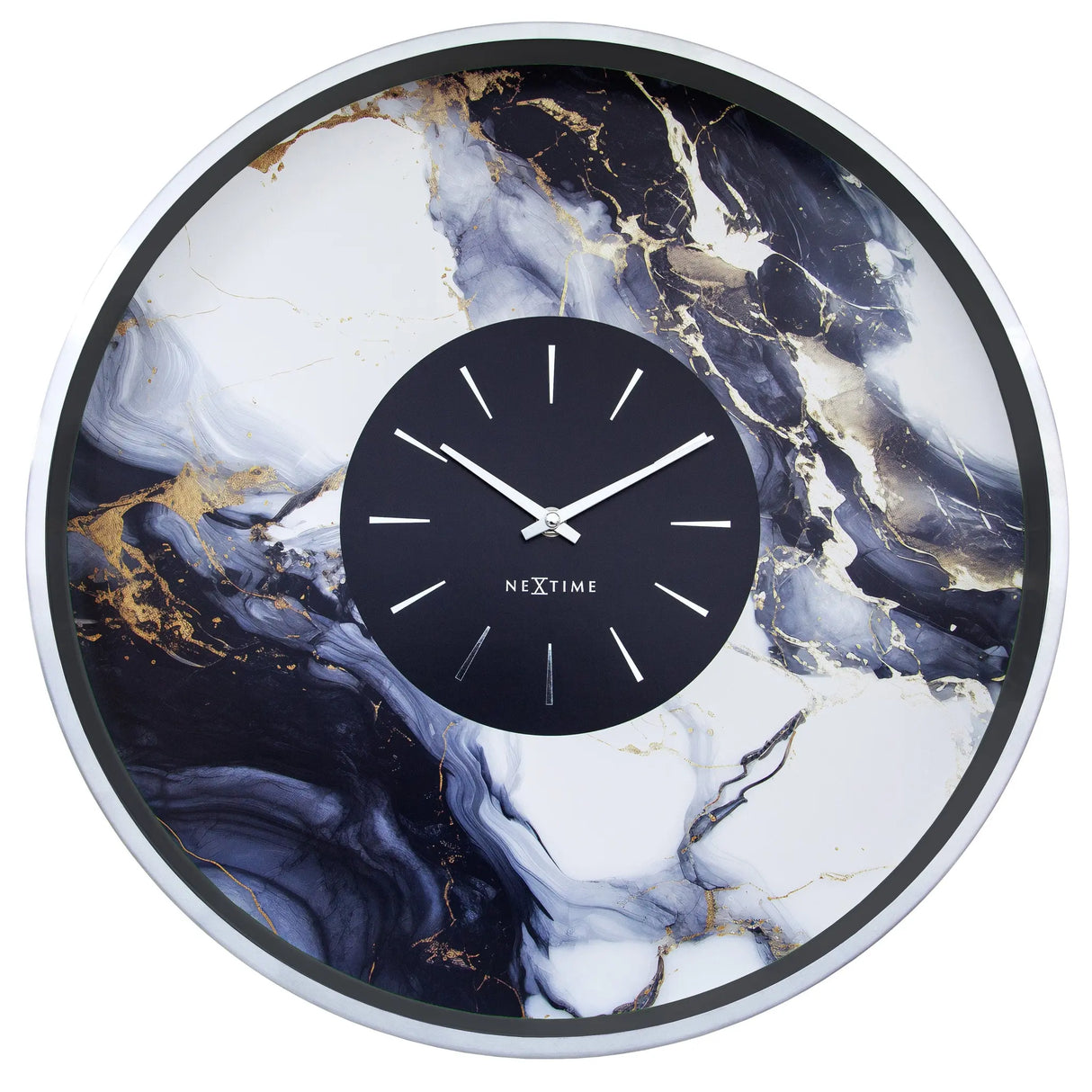 Wanduhr – Lautloses Uhrwerk, Marmoroptik, Silberrahmen - Marble Duo | NeXtime