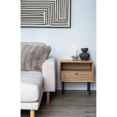 Side Table – Oak Veneer Material, Black Legs, Scandinavian Minimalist – Kyoto | House Nordic