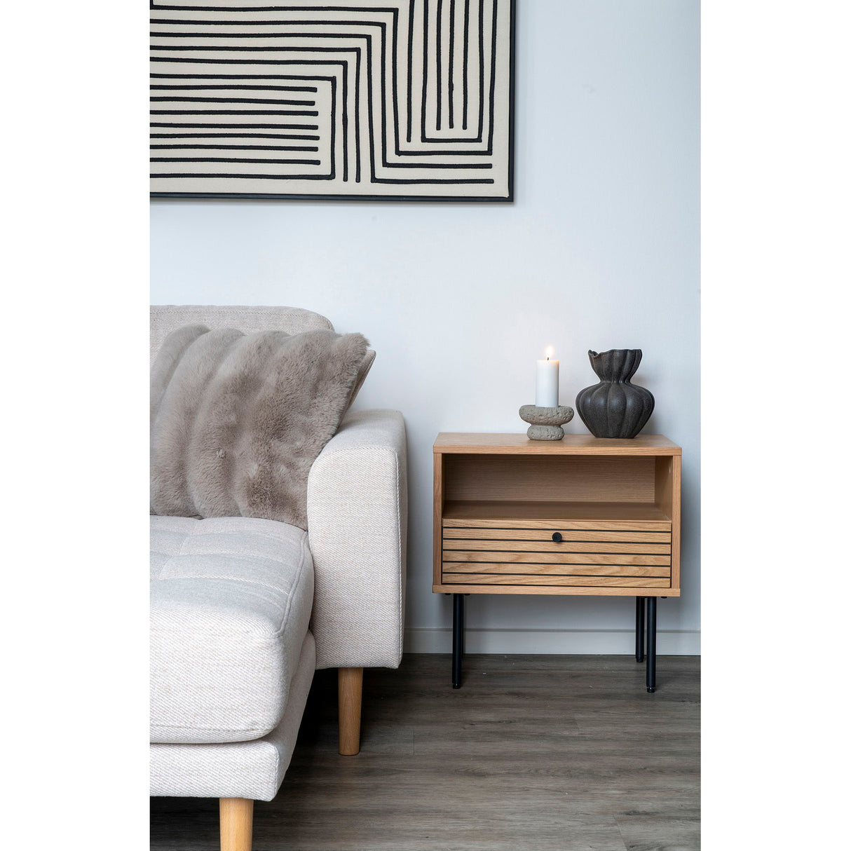 Beistelltisch – Eichenfurnier, Integrierte Schublade, 50 cm Höhe - Kyoto | House Nordic