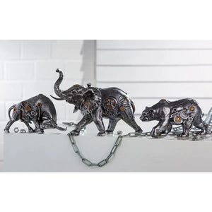 Dekofigur – Silberner Elefant, Kupferfarbener Akzent, Höhe 23 cm - Steampunk Elephant | Gilde