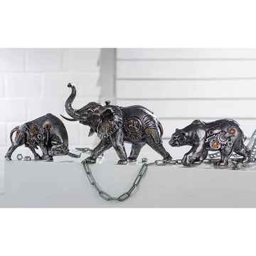 Dekofigur – Silberner Elefant, Kupferfarbener Akzent, Höhe 23 cm - Steampunk Elephant | Gilde