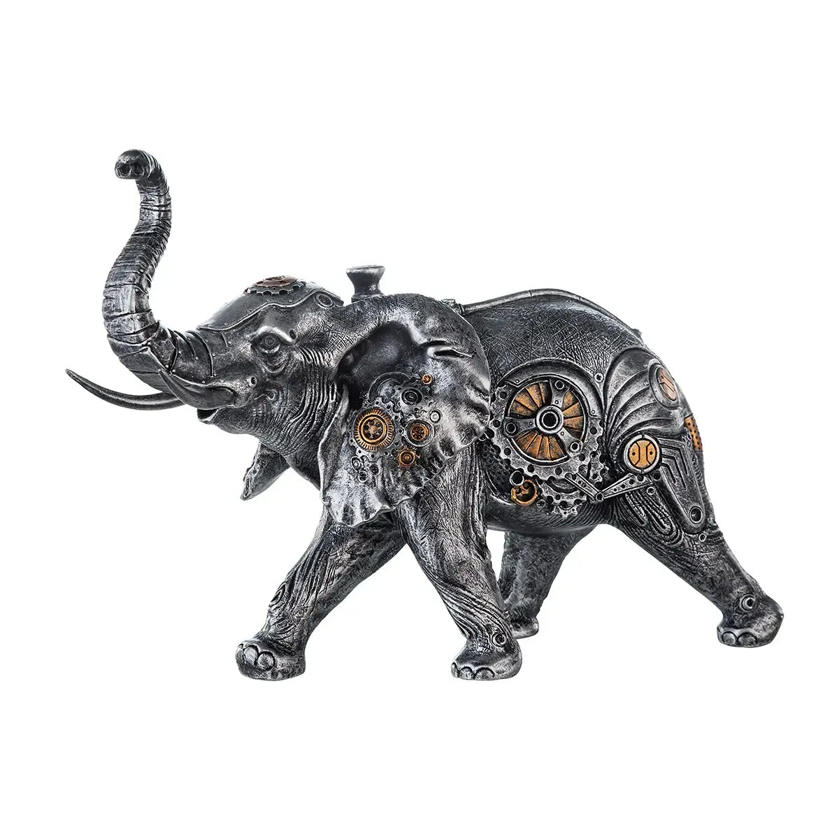Dekofigur – Silberner Elefant, Kupferfarbener Akzent, Höhe 23 cm - Steampunk Elephant | Gilde