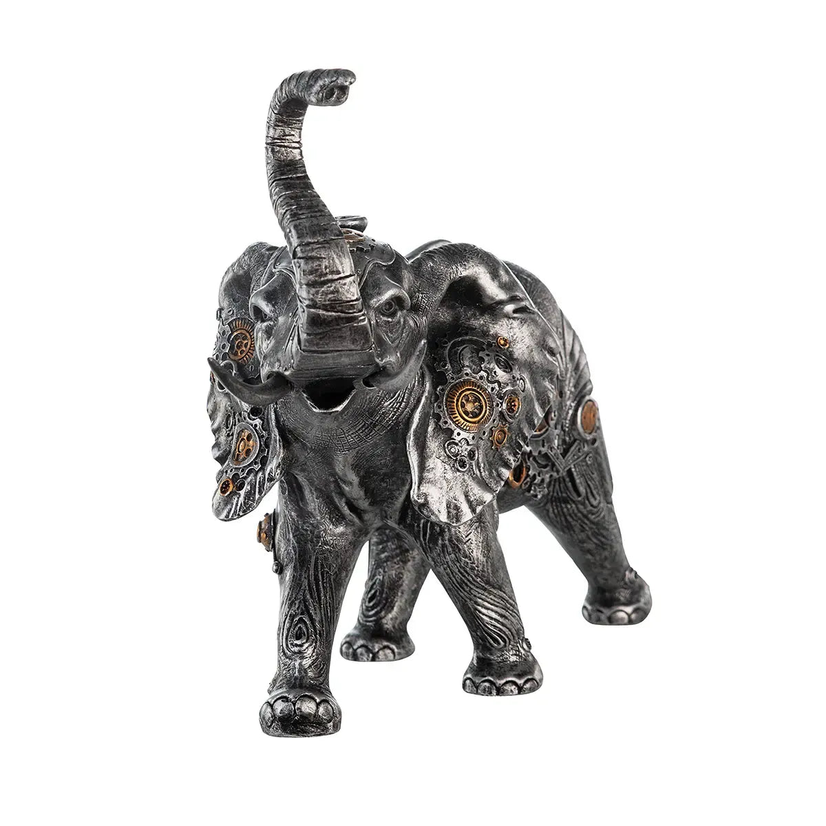 Dekofigur – Silberner Elefant, Kupferfarbener Akzent, Höhe 23 cm - Steampunk Elephant | Gilde