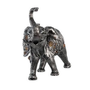 Dekofigur – Silberner Elefant, Kupferfarbener Akzent, Höhe 23 cm - Steampunk Elephant | Gilde