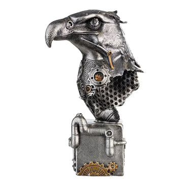 Skulptur – Silberner Vogel, Kupferfarbener Akzent, Höhe 27 cm - Steampunk Eagle | Gilde