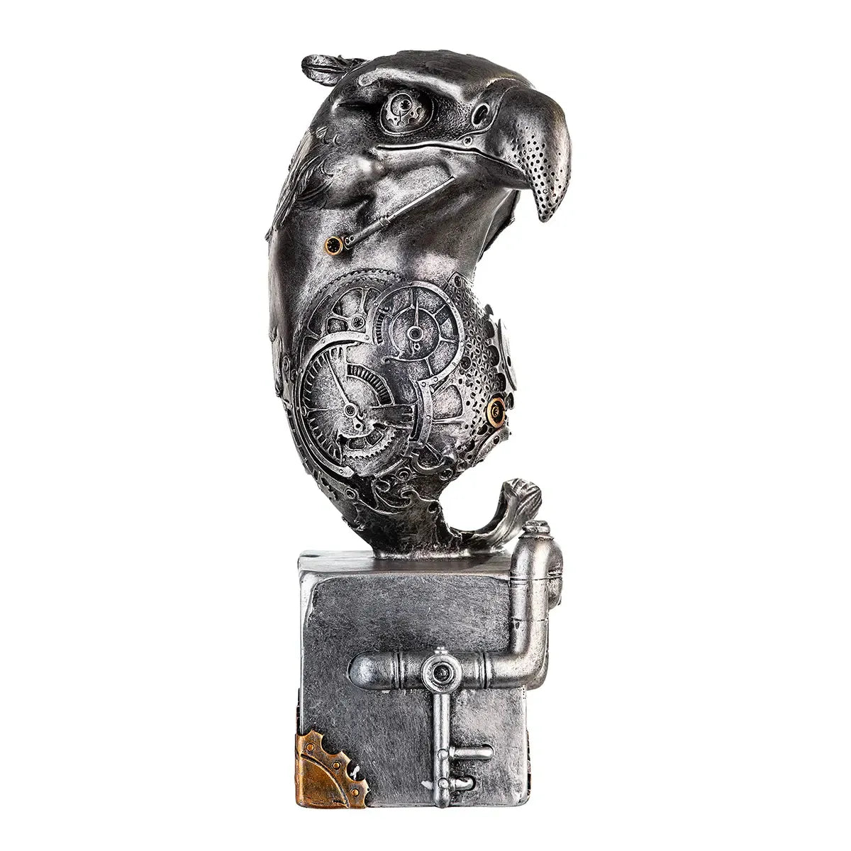 Skulptur – Silberner Vogel, Kupferfarbener Akzent, Höhe 27 cm - Steampunk Eagle | Gilde