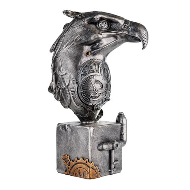 Skulptur – Silberner Vogel, Kupferfarbener Akzent, Höhe 27 cm - Steampunk Eagle | Gilde