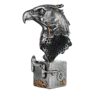 Skulptur – Silberner Vogel, Kupferfarbener Akzent, Höhe 27 cm - Steampunk Eagle | Gilde
