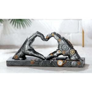 Skulptur – Silbernes Herz, Kupferfarbener Akzent, Höhe 16 cm - Steampunk Hand | Gilde