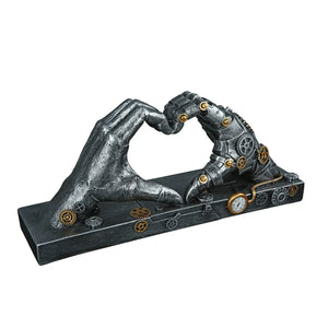 Skulptur – Silbernes Herz, Kupferfarbener Akzent, Höhe 16 cm - Steampunk Hand | Gilde