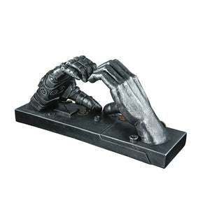 Skulptur – Silbernes Herz, Kupferfarbener Akzent, Höhe 16 cm - Steampunk Hand | Gilde