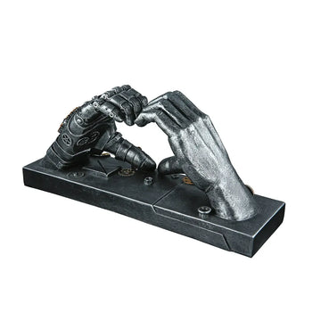 Skulptur – Silbernes Herz, Kupferfarbener Akzent, Höhe 16 cm - Steampunk Hand | Gilde