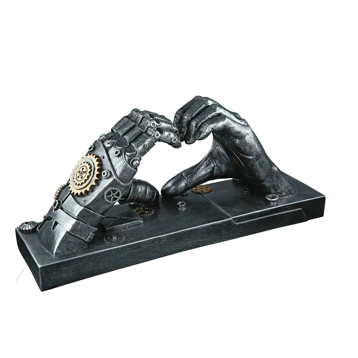 Skulptur – Silbernes Herz, Kupferfarbener Akzent, Höhe 16 cm - Steampunk Hand | Gilde