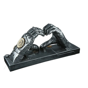 Skulptur – Silbernes Herz, Kupferfarbener Akzent, Höhe 16 cm - Steampunk Hand | Gilde