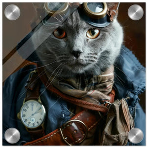 Schoolposter - Chartreux Katze, Steampunk-Outfit, Plexiglasdruck | St Tropez Art