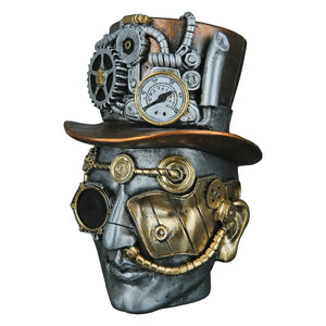 Dekoobjekt – Silberner Kopf, Kupferfarbener Akzent, Höhe 20 cm - Steampunk Male | Gilde