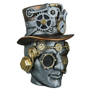 Dekoobjekt – Silberner Kopf, Kupferfarbener Akzent, Höhe 20 cm - Steampunk Male | Gilde