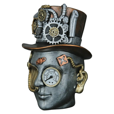 Dekoobjekt – Silberner Kopf, Kupferfarbener Akzent, Höhe 20 cm - Steampunk Female | Gilde