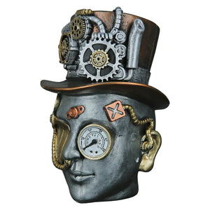 Dekoobjekt – Silberner Kopf, Kupferfarbener Akzent, Höhe 20 cm - Steampunk Female | Gilde