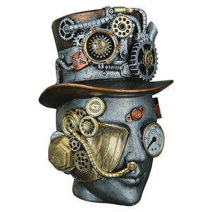 Dekoobjekt – Silberner Kopf, Kupferfarbener Akzent, Höhe 20 cm - Steampunk Female | Gilde