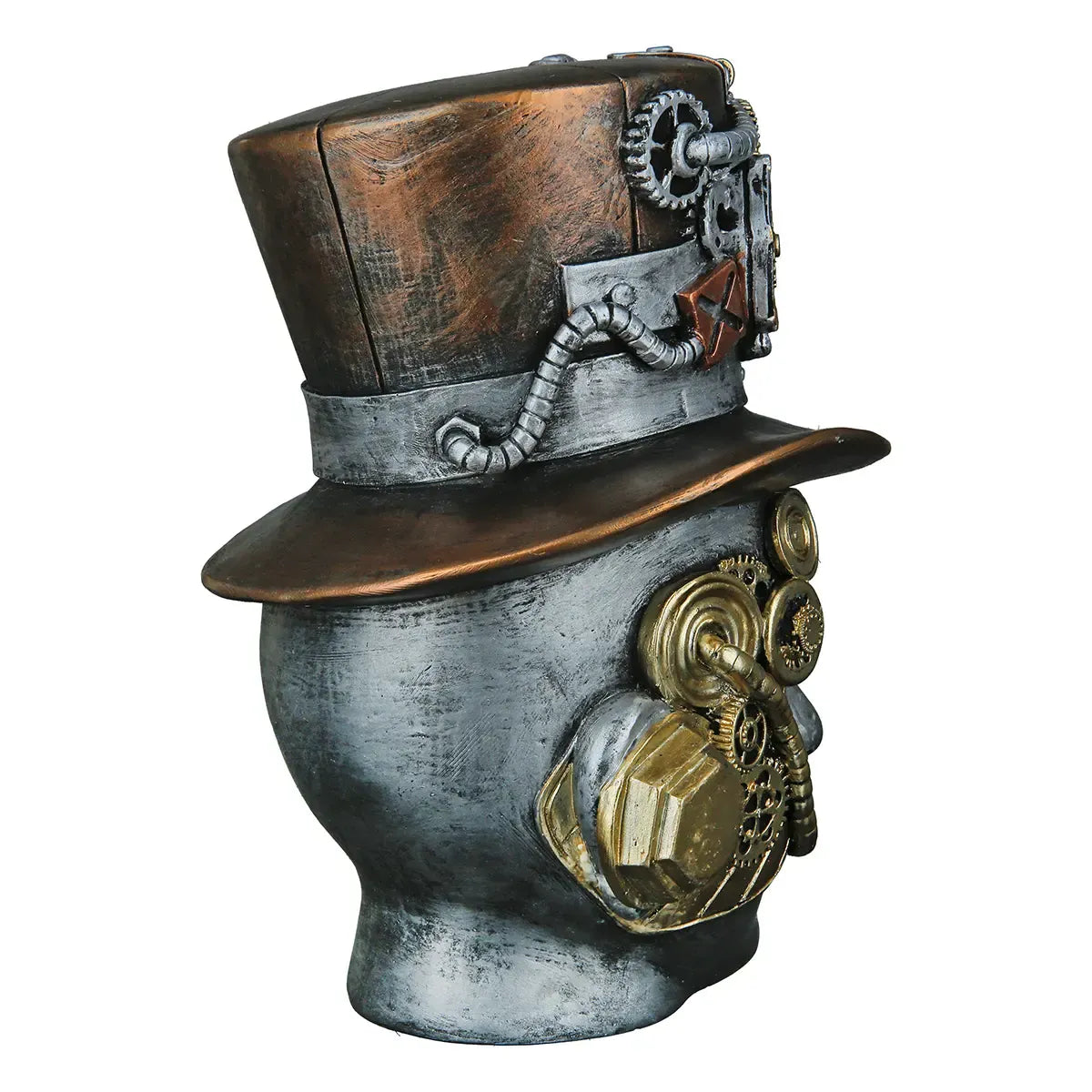 Dekoobjekt – Silberner Kopf, Kupferfarbener Akzent, Höhe 20 cm - Steampunk Female | Gilde
