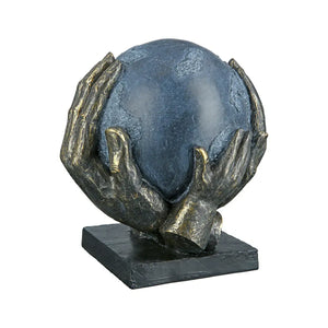 Skulptur – Bronzefarbener Ball, Graue Akzente, Höhe 19 cm - Save the World | Gilde