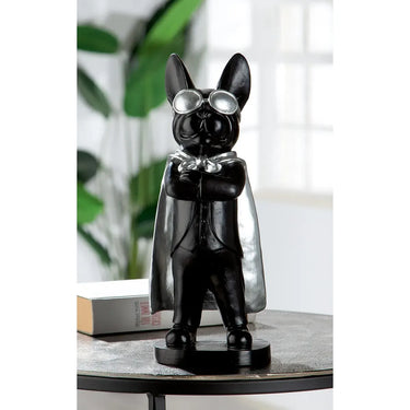 Dekofigur – Schwarze Bulldogge, Silberfarbener Akzent, Höhe 32,5 cm - Hero Dog | Gilde
