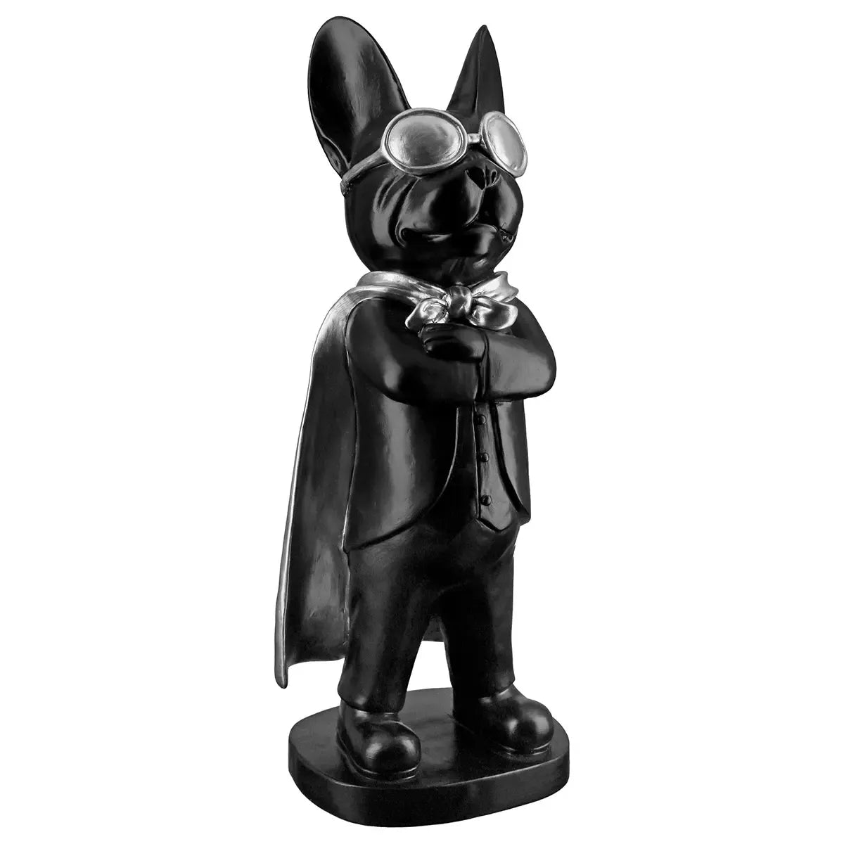 Dekofigur – Schwarze Bulldogge, Silberfarbener Akzent, Höhe 32,5 cm - Hero Dog | Gilde