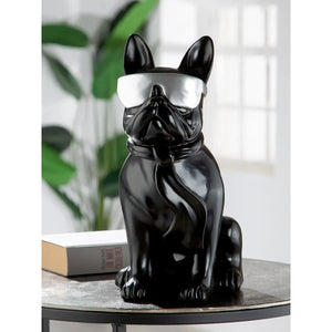 Dekofigur – Schwarze Bulldogge, Silberfarbener Akzent, Höhe 35 cm - Cool Dog | Gilde
