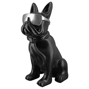 Dekofigur – Schwarze Bulldogge, Silberfarbener Akzent, Höhe 35 cm - Cool Dog | Gilde