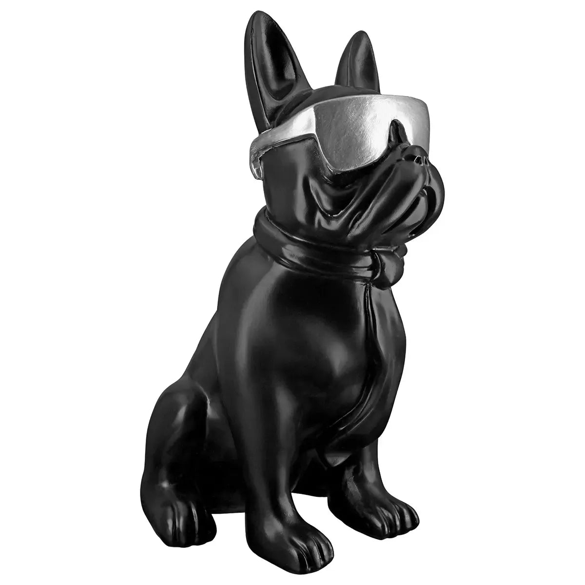 Dekofigur – Schwarze Bulldogge, Silberfarbener Akzent, Höhe 35 cm - Cool Dog | Gilde