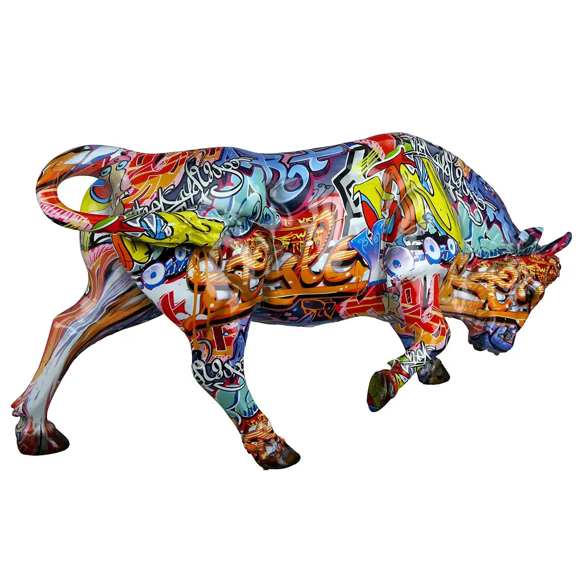 Dekofigur – Mehrfarbiges Graffiti, Stiermotiv, Höhe 27 cm - Street Art | Gilde