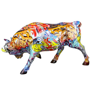 Dekofigur – Mehrfarbiges Graffiti, Stiermotiv, Höhe 27 cm - Street Art | Gilde
