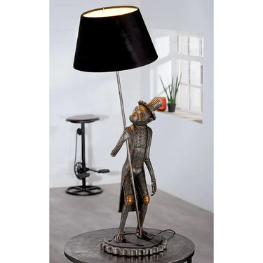 Tischleuchte – Silberner Affe, Schwarzer Akzent, Höhe 90 cm - Steampunk Monkey | Gilde