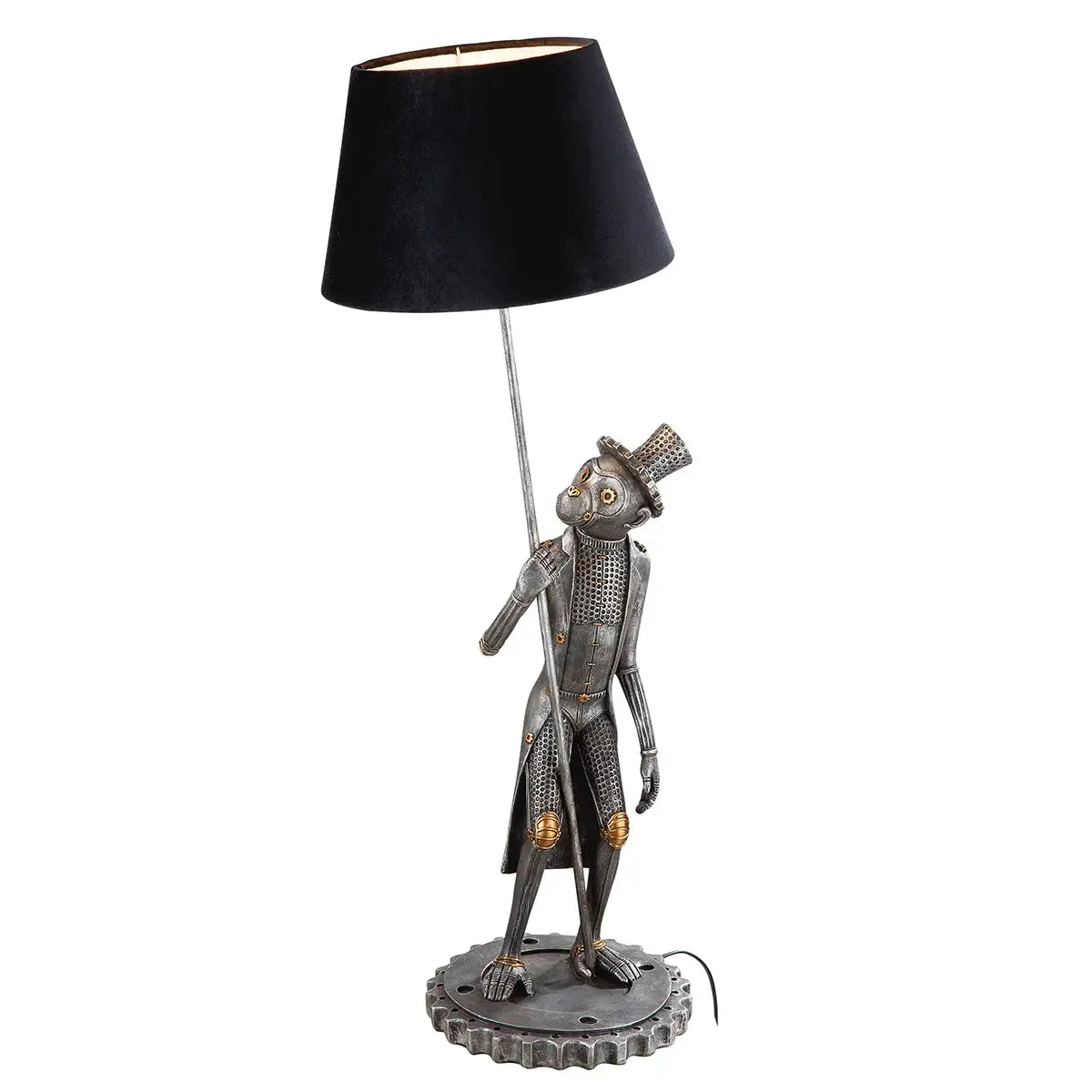 Tischleuchte – Silberner Affe, Schwarzer Akzent, Höhe 90 cm - Steampunk Monkey | Gilde