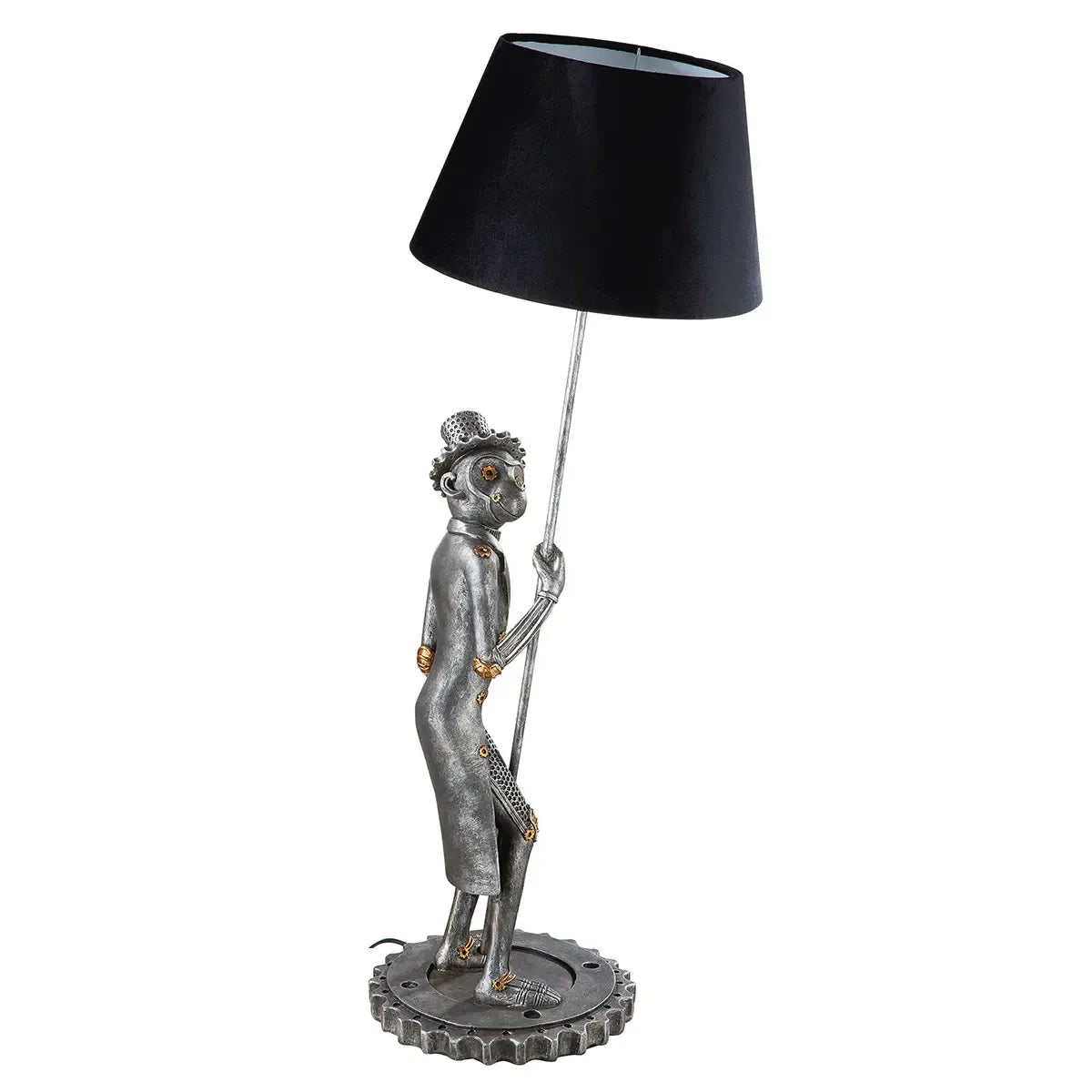 Tischleuchte – Silberner Affe, Schwarzer Akzent, Höhe 90 cm - Steampunk Monkey | Gilde