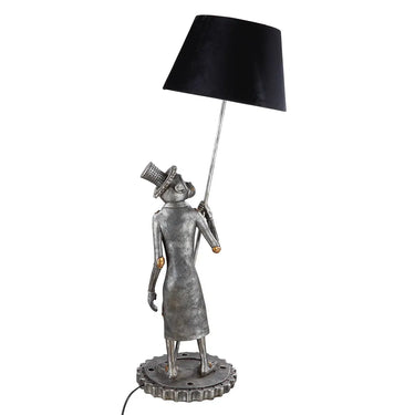 Tischleuchte – Silberner Affe, Schwarzer Akzent, Höhe 90 cm - Steampunk Monkey | Gilde