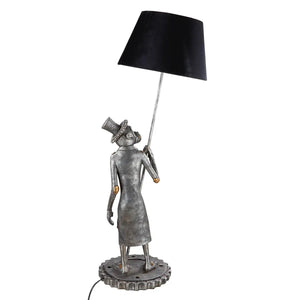 Tischleuchte – Silberner Affe, Schwarzer Akzent, Höhe 90 cm - Steampunk Monkey | Gilde