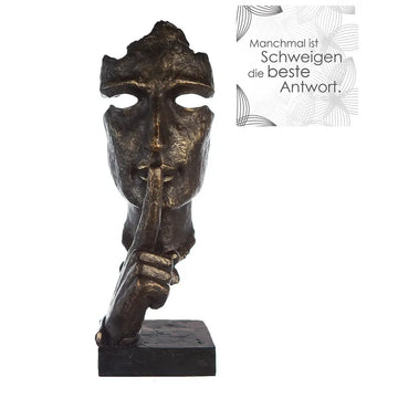 Skulptur – Kunstharz Antikfinish, Bronzefarbene Oberfläche, Gesichtsmotiv, 100 cm - Silence | Gilde